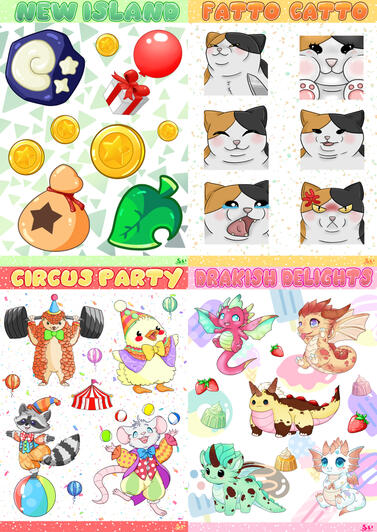 A small example of my available sticker sheets and characters.